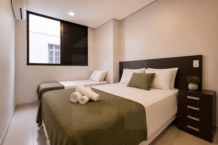 3 Quartos Silenciosos a 2 min da Praia